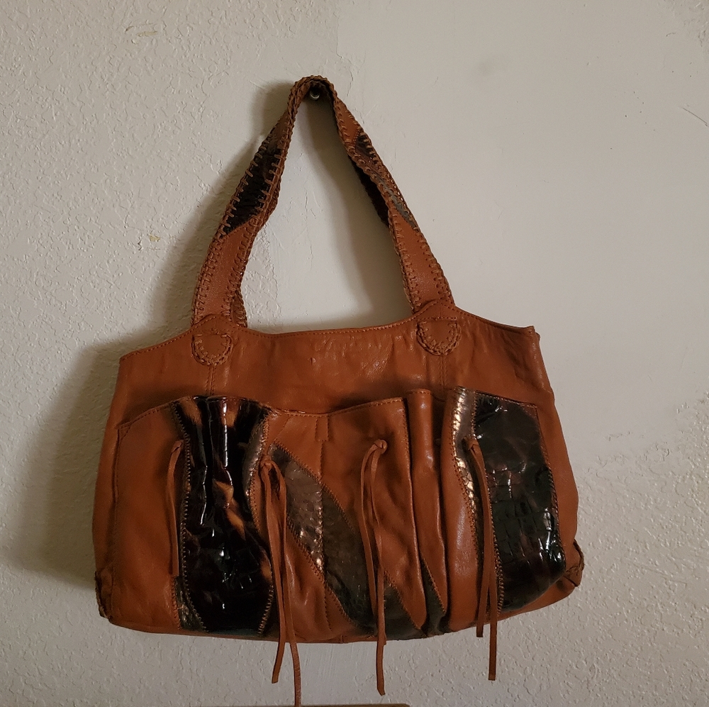 Chi Leather And Snakeskin Double Handle Shoulder Bag